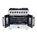 Forno Capriasca 36-Inch Freestanding French Door Dual Fuel Range in White with Antique Brass Handle (FFSGS6387-36WHT)