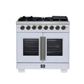 Forno Capriasca 36-Inch Freestanding French Door Dual Fuel Range in White with Antique Brass Trim (FFSGS6387-36WHT)
