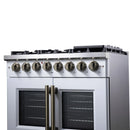 Forno Capriasca 36-Inch Freestanding French Door Dual Fuel Range in White with Antique Brass Handle (FFSGS6387-36WHT)