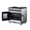 Forno Capriasca 36-Inch Freestanding French Door Dual Fuel Range in White with Antique Brass Handle (FFSGS6387-36WHT)