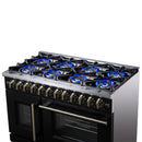 Forno Capriasca 48-Inch Freestanding French Door Dual Fuel Range in Black with Antique Brass Handle (FFSGS6387-48BLK)
