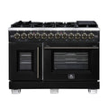 Forno Capriasca 48-Inch Freestanding French Door Dual Fuel Range in Black with Antique Brass Trim (FFSGS6387-48BLK)