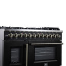 Forno Capriasca 48-Inch Freestanding French Door Dual Fuel Range in Black with Antique Brass Handle (FFSGS6387-48BLK)