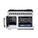 Forno Capriasca 48-Inch Freestanding French Door Dual Fuel Range in White with Antique Brass Handle (FFSGS6387-48WHT)