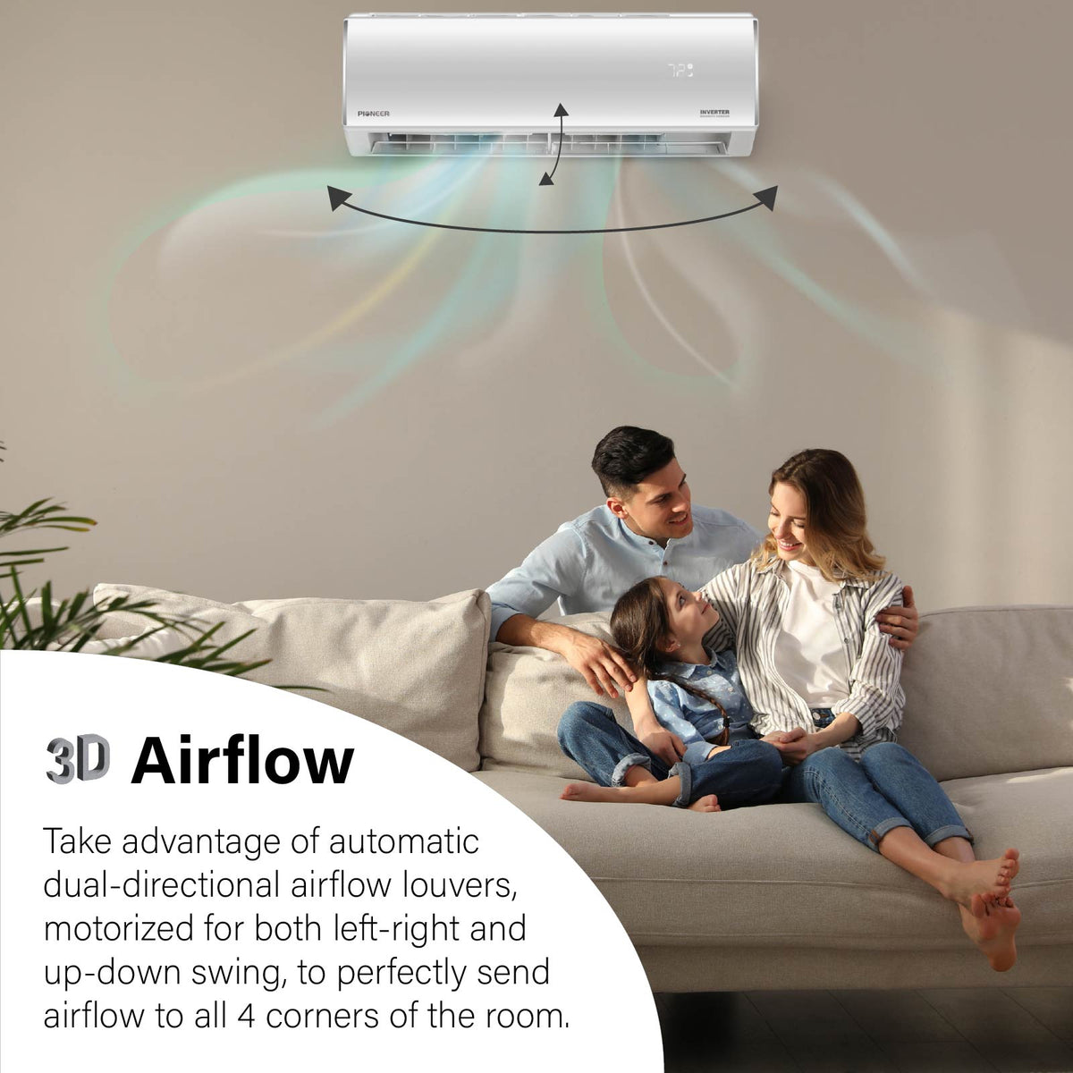 Pioneer ductless mini-split indoor unit with 3D airflow louvers