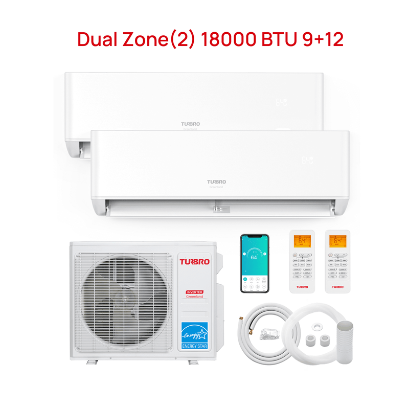 TURBRO Greenland 18,000 BTU Dual Zone (2) Mini Split Air Conditioner with Heat Pump and 16 Ft. Line Set