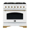 Forno Antico 36-inch Dual Fuel Range with 6 Gas Burner Cooktop and 4.5 Cu.Ft. Electric Convection Oven in White with Antique Brass Trim (FFSGS6113-36WHT)