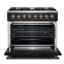 Forno 3-Piece Appliance Package - 36-Inch Dual Fuel Range, 60-Inch Convertible Refrigerator with Modern Trim, and Dishwasher in Black with Antique Brass Handle