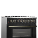 Forno Galiano 36-Inch Dual Fuel Range with 6 Gas Burners and 5.36 Cu.Ft. Electric Convection Oven in Black with Antique Brass Trim (FFSGS6156-36BLK)