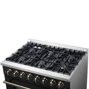 Forno 4-Piece Appliance Package - 36-Inch Dual Fuel Range, 60-Inch Convertible Refrigerator with Modern Trim, Dishwasher, and 30-Inch Microwave Oven in Black with Antique Brass Handle