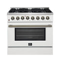 Forno Galiano 36-Inch Dual Fuel Range with 6 Gas Burners and 5.36 Cu.Ft. Electric Convection Oven in White with Antique Brass Trim (FFSGS6156-36WHT)
