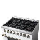 Forno 4-Piece Appliance Package - 36-Inch Galiano Dual Fuel Range, 60-Inch Refrigerator, Dishwasher, & 30-Inch Microwave Oven in White with Antique Brass Handle