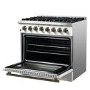 Forno 5-Piece Appliance Package - 36-Inch Dual Fuel Range, Wall Mount Range Hood, 60-Inch Refrigerator, Dishwasher, & 24-Inch Microwave Oven in White with Antique Brass Handle