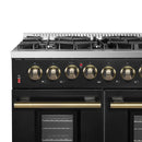 Forno Galiano 5-Piece Appliance Package - 48-Inch Dual Fuel Range, 48-Inch Hood, 36-Inch Refrigerator, 24-Inch Dishwasher, & 30-Inch Microwave Oven in Black with Antique Brass Trim
