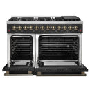 Forno Galiano 4-Piece Appliance Package - 48-Inch Dual Fuel Range, 48-Inch Hood, 36-Inch Refrigerator, & 24-Inch Dishwasher in Black with Antique Brass Trim
