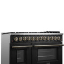 Forno 4-Piece Appliance Package - 48-Inch Dual Fuel Range, 60-Inch Convertible Refrigerator with Modern Trim, Dishwasher, in Black with Antique Brass Handle
