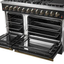 Forno 4-Piece Appliance Package - 48-Inch Dual Fuel Range, 60-Inch Convertible Refrigerator with Modern Trim, Dishwasher, and 24-Inch Microwave Oven in Black with Antique Brass Handle