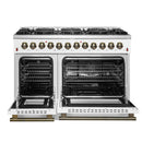Forno Galiano 5-Piece Appliance Package - 48-Inch Dual Fuel Range, 48-Inch Hood, 36-Inch Refrigerator, 24-Inch Dishwasher, & 30-Inch Microwave Oven in White with Antique Brass Trim