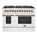 Forno Galiano 2-Piece Appliance Package - 48-Inch Dual Fuel Range & 48-Inch Wall Mount Range Hood in White with Antique Brass Trim