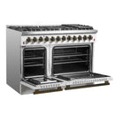 Forno 4-Piece Appliance Package - 48-Inch Dual Fuel Range, 60-Inch Refrigerator, Dishwasher, & 30-Inch Microwave Oven in White with Antique Brass Handle