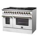 Forno 5-Piece Appliance Package - 48-Inch Dual Fuel Range, Wall Mount Range Hood, 60-Inch Refrigerator, Dishwasher, & 30-Inch Microwave Oven in White with Antique Brass Handle