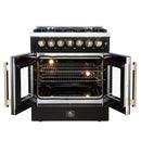 Forno Galiano 30-Inch French Door Dual Fuel Range with 5 Gas Burners and 4.32 Cu.Ft. Electric Convection Oven in Black with Antique Brass Trim (FFSGS6356-30BLK)