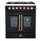 Forno Galiano 30-Inch French Door Dual Fuel Range with 5 Gas Burners and 4.32 Cu.Ft. Electric Convection Oven in Black with Antique Brass Trim (FFSGS6356-30BLK)