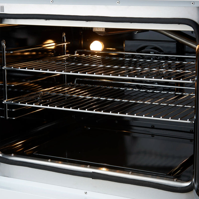 Forno Galiano 30-Inch French Door Dual Fuel Range with 5 Gas Burners and 4.32 Cu.Ft. Electric Convection Oven in White with Antique Brass Trim (FFSGS6356-30WHT)