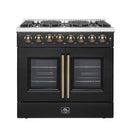 Forno Galiano 36-Inch French Door Dual Fuel Range with 6 Gas Burners and 5.36 Cu.Ft. Electric Convection Oven in Black with Antique Brass Trim (FFSGS6356-36BLK)