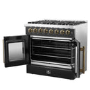 Forno Galiano 36-Inch French Door Dual Fuel Range with 6 Gas Burners and 5.36 Cu.Ft. Electric Convection Oven in Black with Antique Brass Trim (FFSGS6356-36BLK)