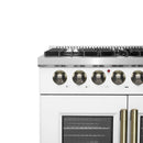 Forno Galiano 36-Inch French Door Dual Fuel Range with 6 Gas Burners and 5.36 Cu.Ft. Electric Convection Oven in White with Antique Brass Trim (FFSGS6356-36WHT)