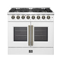 Forno Galiano 36-Inch French Door Dual Fuel Range with 6 Gas Burners and 5.36 Cu.Ft. Electric Convection Oven in White with Antique Brass Trim (FFSGS6356-36WHT)
