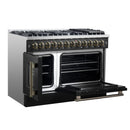 Forno Galiano 48-Inch French Door Dual Fuel Range with 8 Burners and 6.58 Cu. Ft. Electric Convection Oven in Black with Antique Brass Trim (FFSGS6356-48BLK)