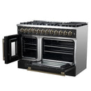 Forno Galiano 48-Inch French Door Dual Fuel Range with 8 Burners and 6.58 Cu. Ft. Electric Convection Oven in Black with Antique Brass Trim (FFSGS6356-48BLK)