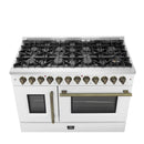 Forno Galiano 48-Inch French Door Dual Fuel Range with 8 Burners and 6.58 Cu. Ft. Electric Convection Oven in White with Antique Brass Handle (FFSGS6356-48WHT)