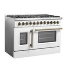 Forno Galiano 48-Inch French Door Dual Fuel Range with 8 Burners and 6.58 Cu. Ft. Electric Convection Oven in White with Antique Brass Handle (FFSGS6356-48WHT)