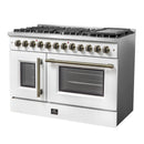 Forno Galiano 48-Inch French Door Dual Fuel Range with 8 Burners and 6.58 Cu. Ft. Electric Convection Oven in White with Antique Brass Handle (FFSGS6356-48WHT)
