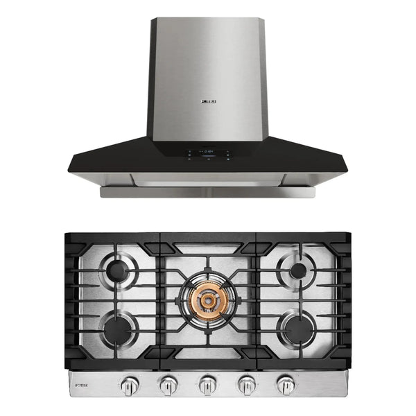 Fotile 2-Piece Appliance Package - 36-Inch Tri-Ring Burner Gas Cooktop and Perimeter Vent Hood