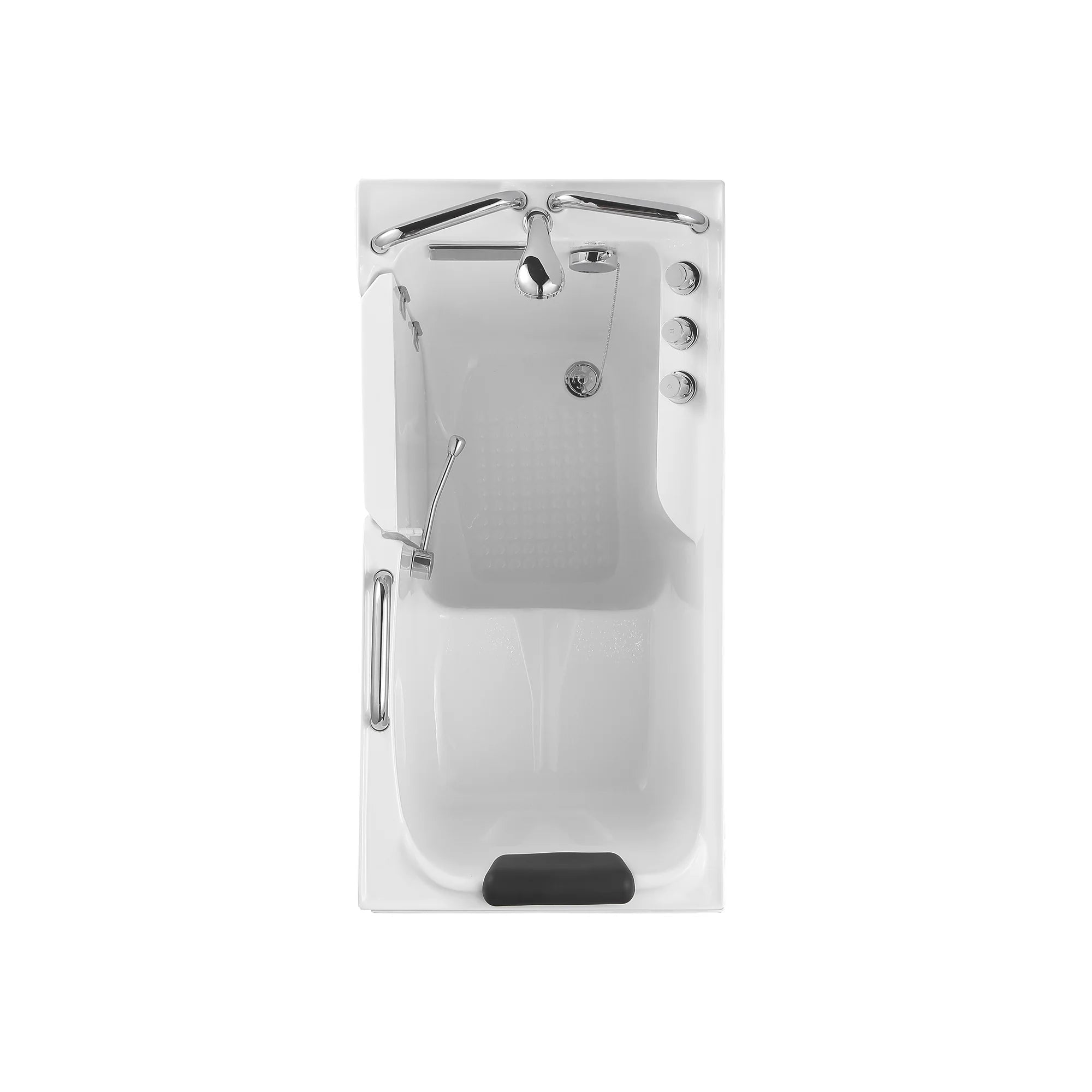 Walk-in soaking bathtub with chrome faucet and front walk-through opening