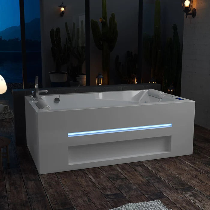 Empava 71-Inch Alcove Massage Inline Heater 2-Person LED Tub With Left Drain (EMPV-71JT802)