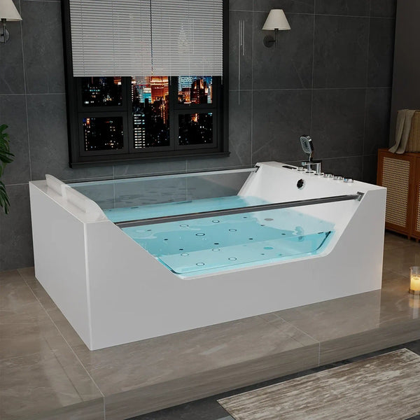 Empava 71-Inch Freestanding Combo Massage Whirlpool Inline Heater 2-Person Bathtub with Dual Glass Design (EMPV-71PRO01)