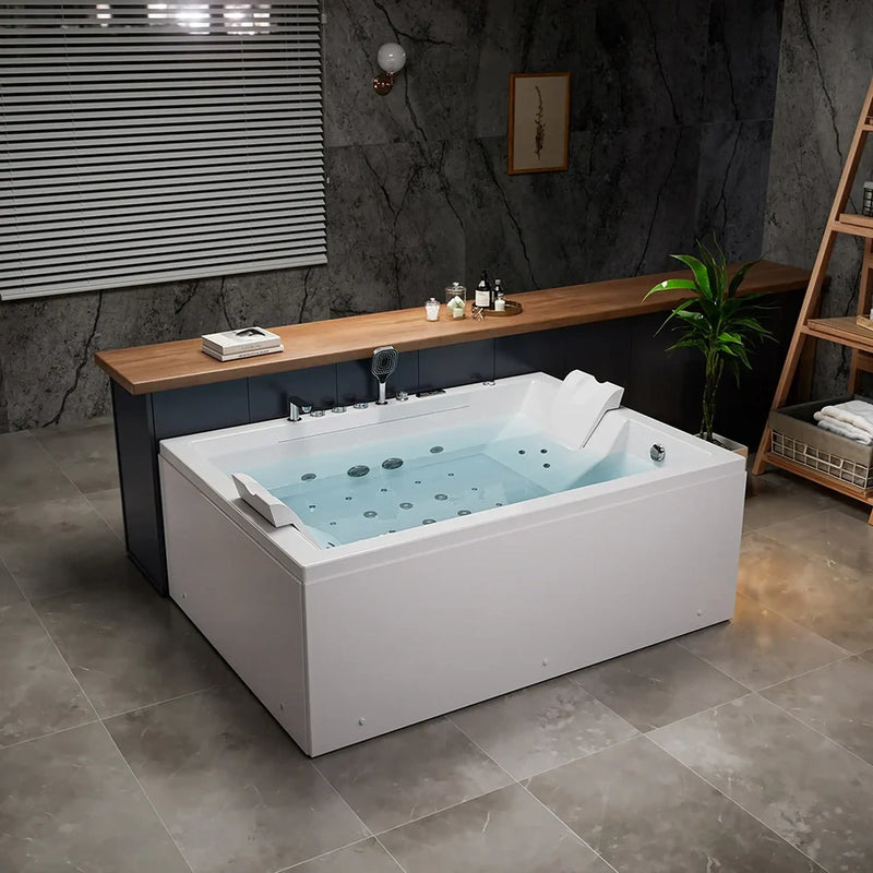 Empava 71-Inch Alcove Inline Heater Combo Massage Whirlpool 2-Person Tub with Waterfall (EMPV-71PRO02)