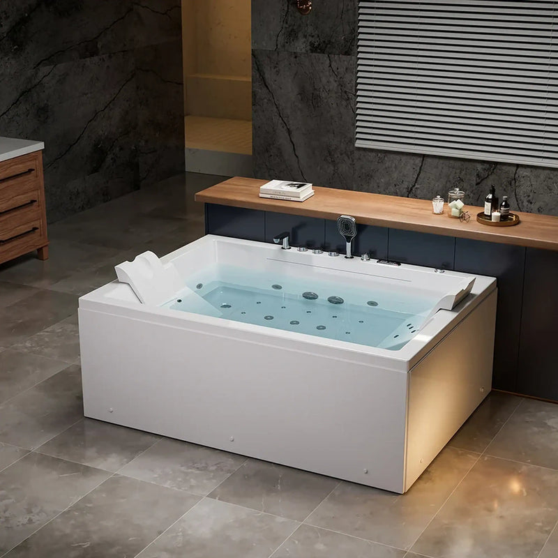 Empava 71-Inch Alcove Inline Heater Combo Massage Whirlpool 2-Person Tub with Waterfall (EMPV-71PRO02)