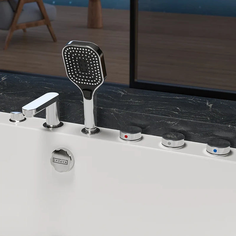 Empava 71-Inch Alcove Dual Massage Whirlpool Inline Heater 2-Person Bathtub with Center Drain (EMPV-71PRO04)