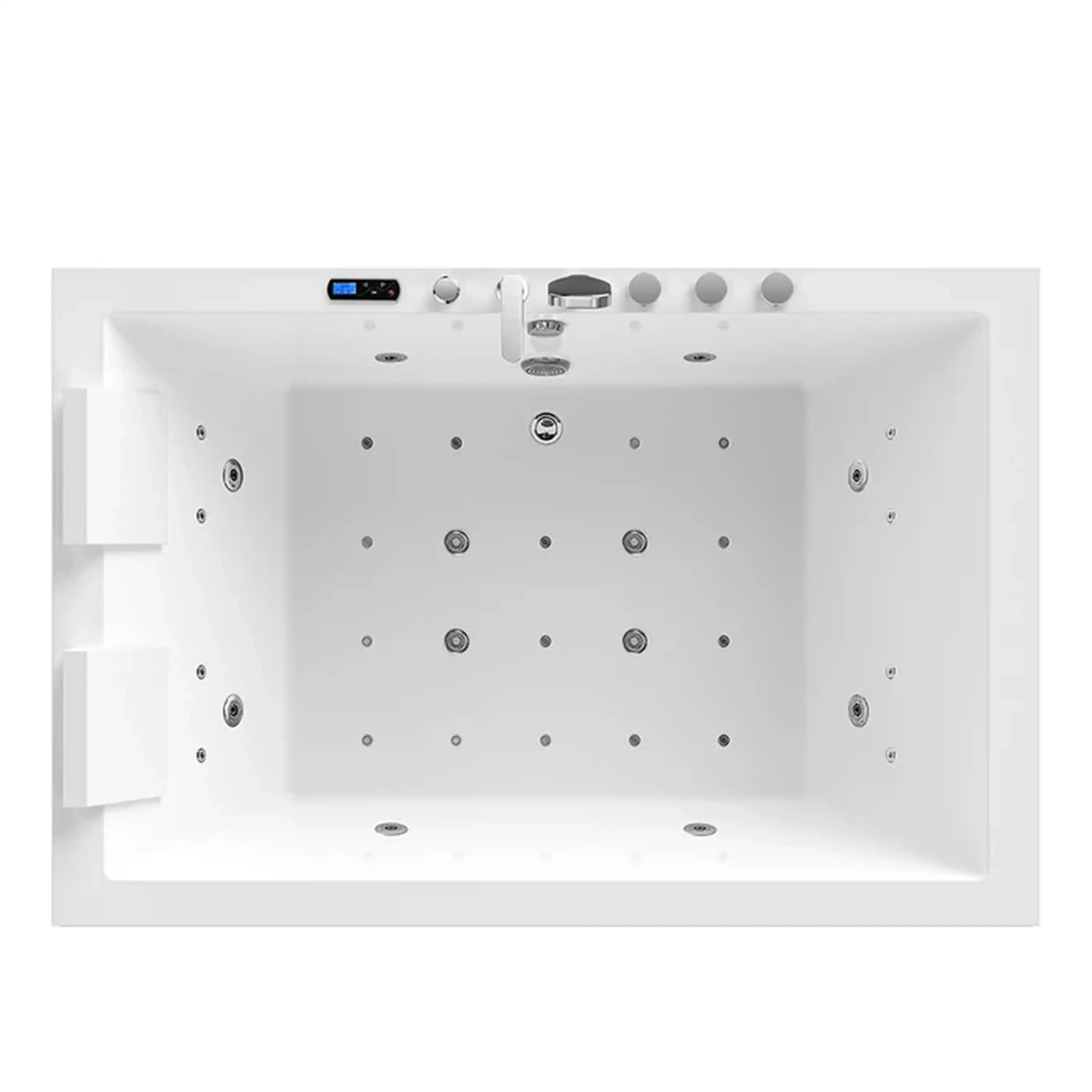 White bathtub interior showing multiple massage jet nozzles and drain holes