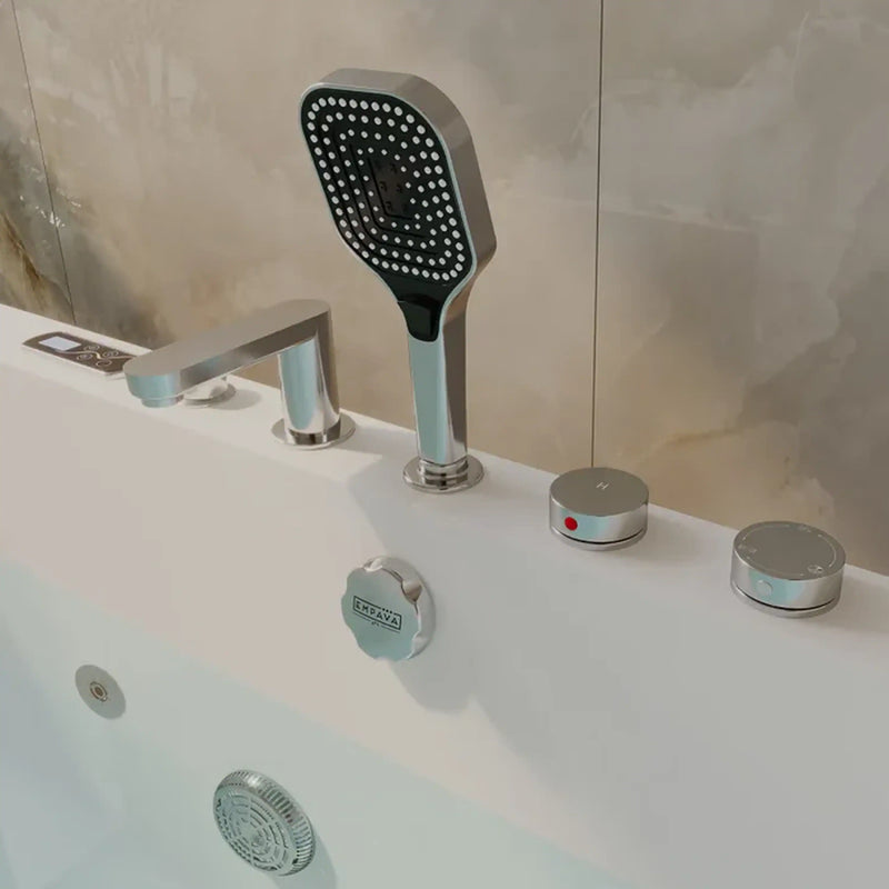 Empava 71-Inch Alcove Dual Massage Whirlpool Inline Heater 2-Person Bathtub with Revi-skin Therapy (EMPV-71PRO05)