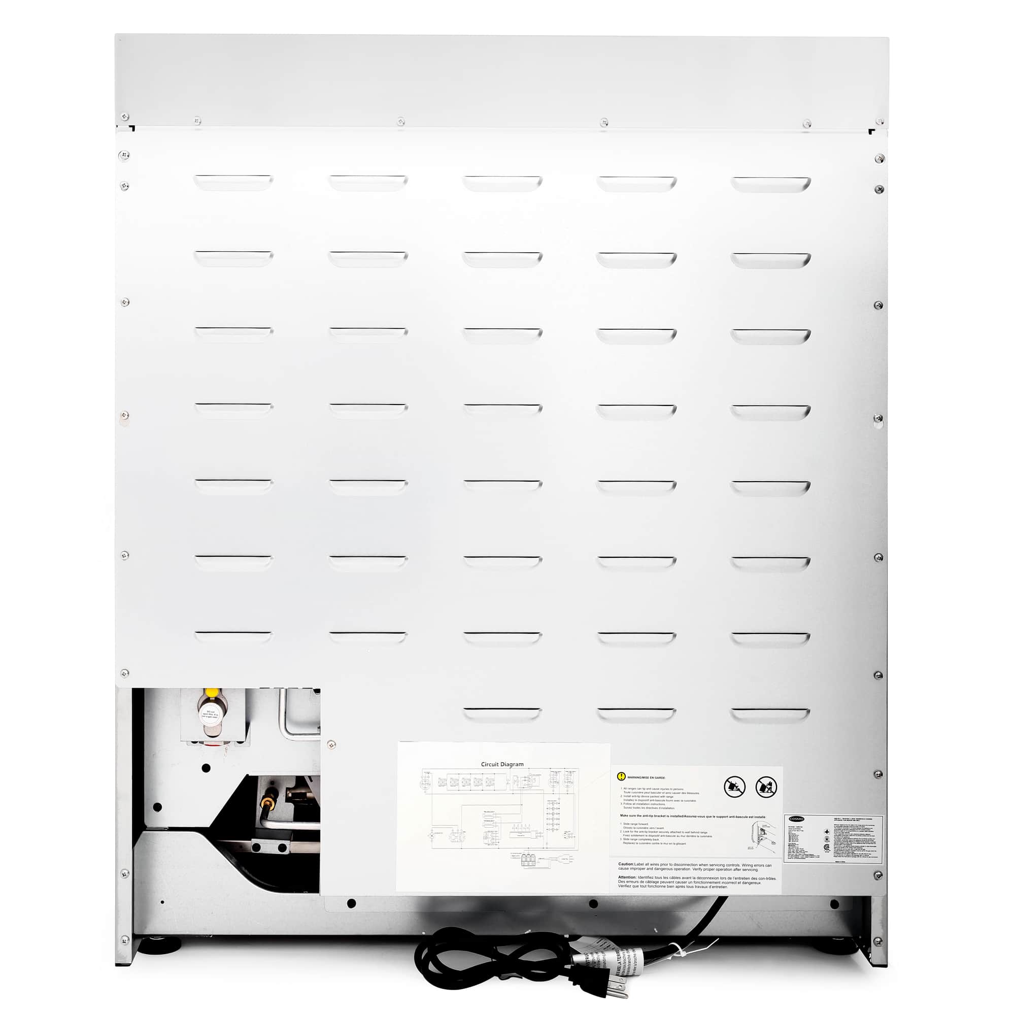Gas range rear cover with vent openings and electrical connection ports