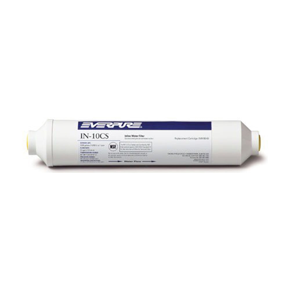 Everpure IN-10CS inline replacement filter cartridge, white with blue labeling, 2 end caps