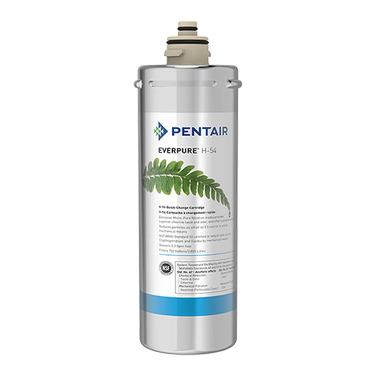 Pentair Everpure H-54 quick-change filter cartridge with front label, stainless canister