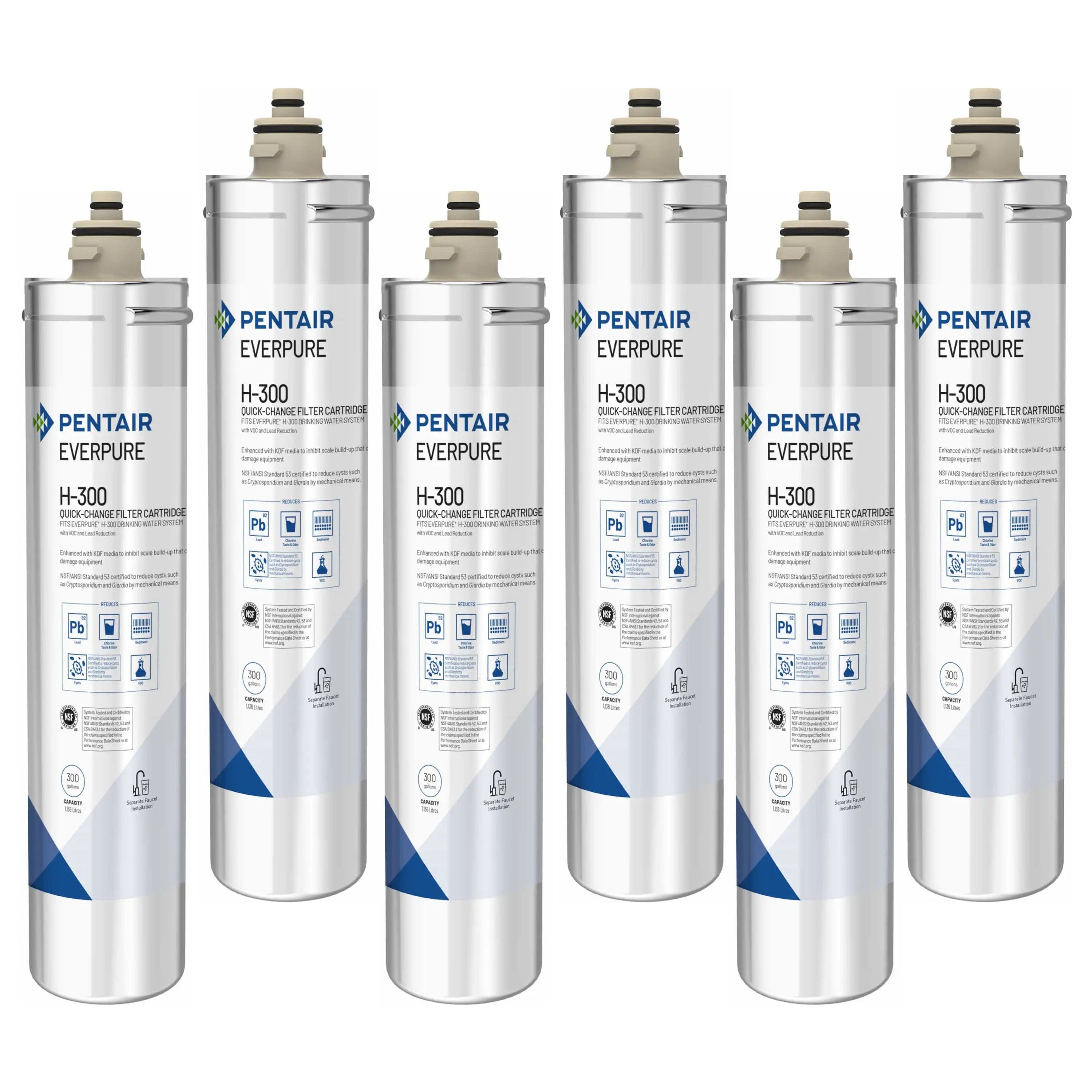 Everpure H-300 replacement cartridge 6-pack, white canisters with blue stripe